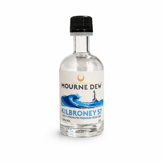 Mourne Dew Kilbroney 57 gin bottle on a white background